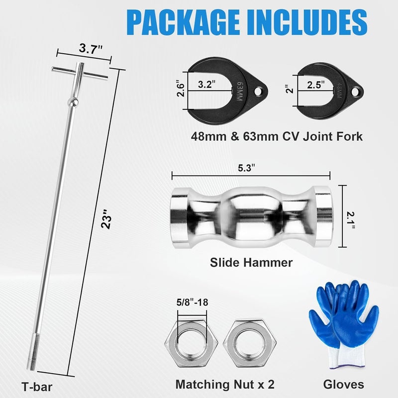 Clatoon Inner CV Axle Puller Tool with 5/8"-18 Slide Hammer, Slide Hammer Puller Set with 63mm 48mm CV Joint Fork Adapter, Axle Removal Tool for Front Wheel Drive Bearing & Joint Extraction - Image 3